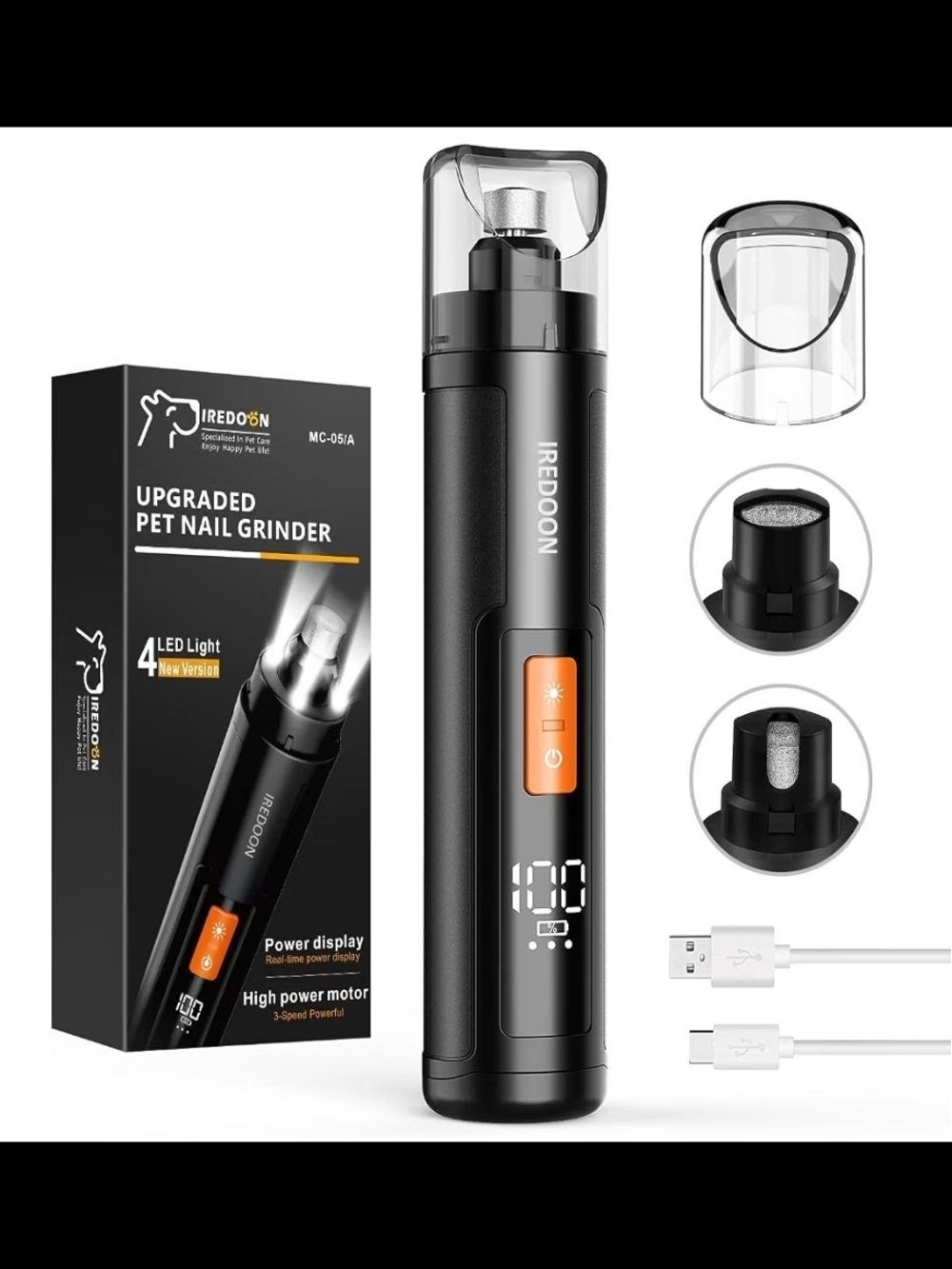Pet Nail Grinder LED Light – Rechargeable USB Low Noise Dog & Cat Groom
